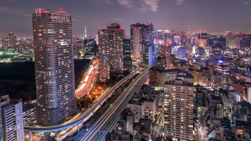 japan, tokyo, skyscrapers, skyline, asia, buildings, metropolis, night, 4K, cityscape, downtown