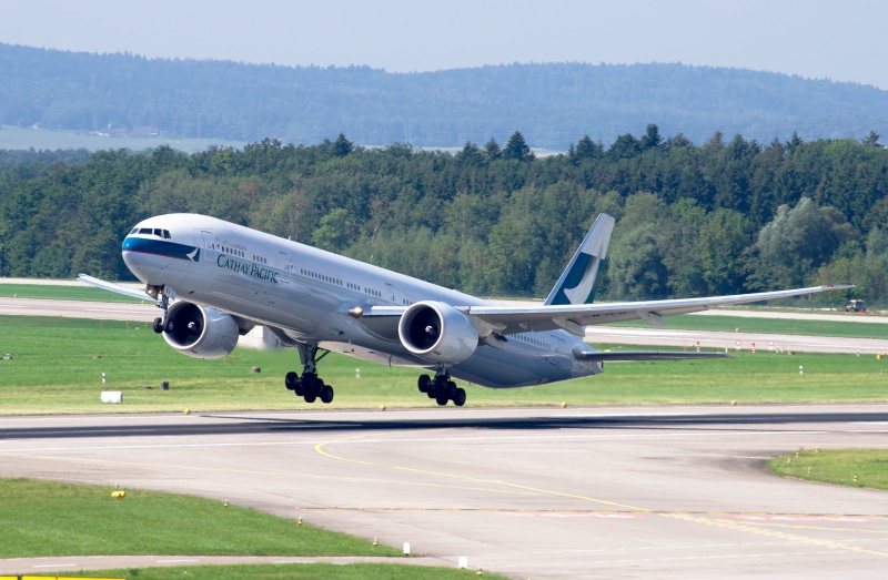 gray, plant, environment, runway, boeing, aircraft, departure, cathay pacific, leaving, journey, aviation, airplane, speed, flying, take, 4K, taking off