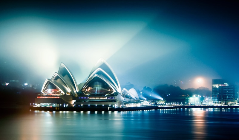 sydney, singapore, Sydney Opera House, opera, City, 1080P, Fog, famous Place, harbor, Australia, urban Skyline, water, cityscape, river, night, blue, house
