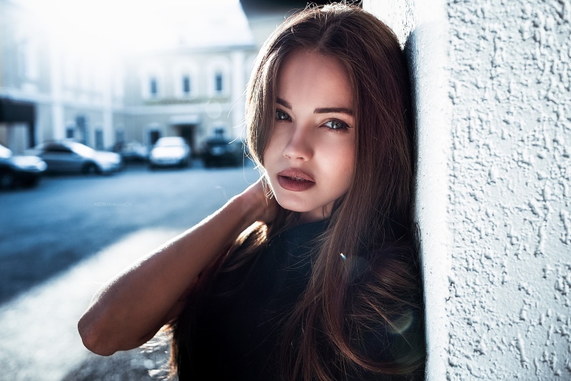 Lenar Abdrakhmanov, 1080P, women, face, portrait, gray eyes, Aisuly, juicy lips