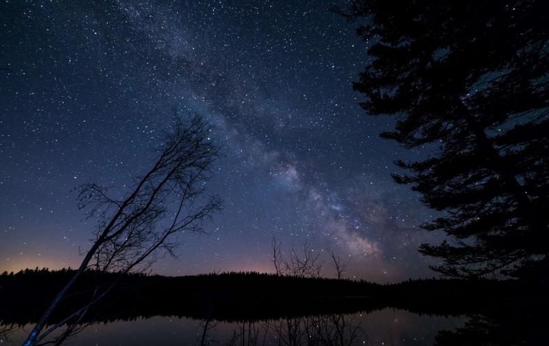 natural, reflection, tranquility, trees, night, outdoors, tranquil scene, lake, scenics - nature, scenery, 4K, star, landscape, silhouette, sky, tree