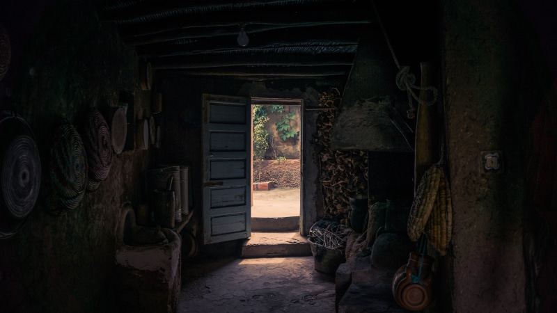 decline, 5K, run-down, doorway, built structure, entrance, house, architecture, marrakesh, deterioration, weathered, abandoned, indoors, dark, history