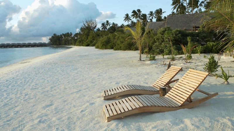 chair, tranquility, water, no people, chairs, seat, land, swimming pool, tranquil scene, idyllic, 1080P, nature, beige, plant, beach, two, day, scenics - nature