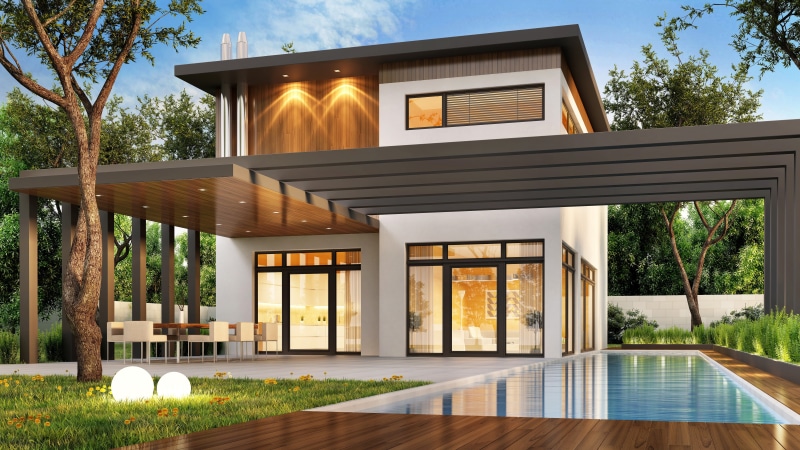 pool, 5K, modern, house, Villa, luxury, design, trees, lawn, houses