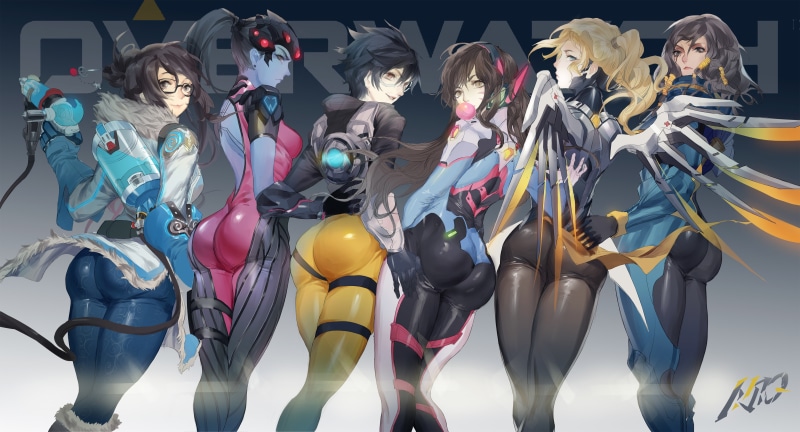 pharah, tracer, d.va, 5K, smile, art, girls, wings, overwatch, weapons, widowmaker, messikid, mei, mercy