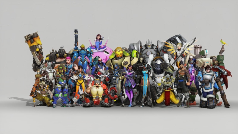 Reaper (Overwatch), McCree (Overwatch), gray, Overwatch, young men, Mei, large group of objects, Zarya (Overwatch), 1080P, group of people, Hanzo (Overwatch)