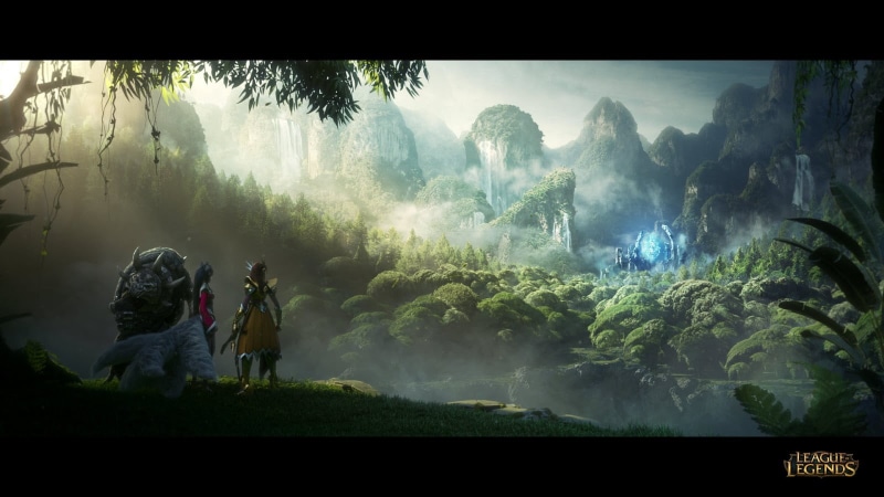 nature, league, rear view, leisure activity, beauty in nature, tree, mountain, real people, land, environment, people, video games, legends, women, digital