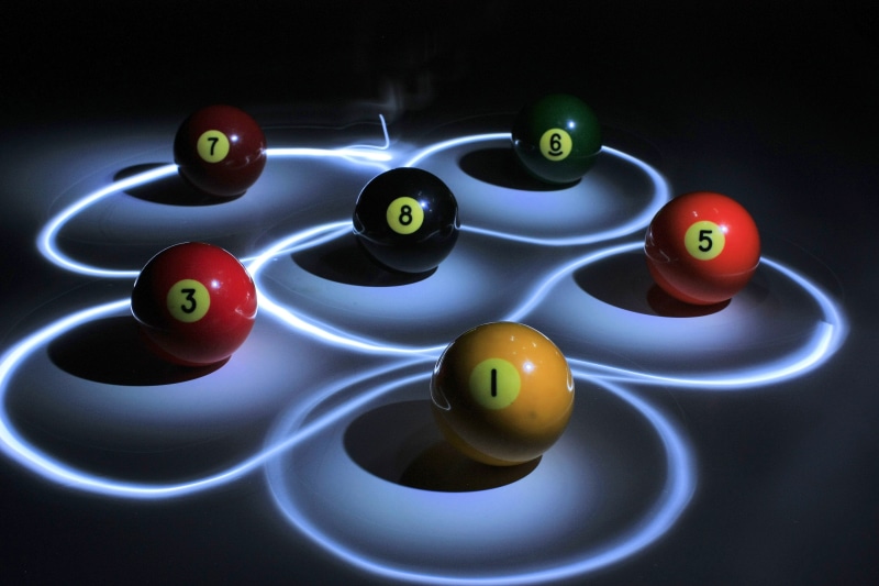 technology, variation, competition, hobby, Pool, Billiards, toy, large group of objects, water, motion, play, light - natural phenomenon, photo, pool table
