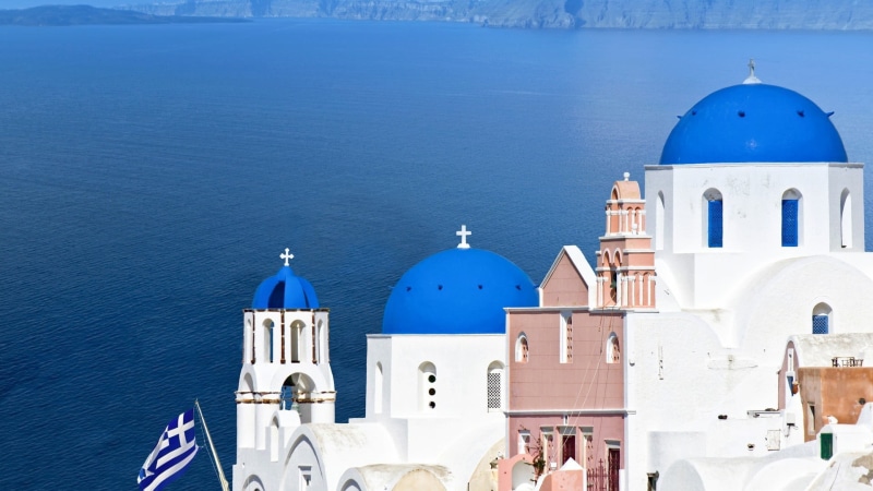 nature, travel, building exterior, day, building, outdoors, 1080P, dome, Greece, water, blue, no people, spirituality, Santorini, travel destinations