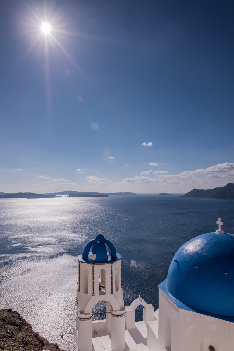 landscape, mediterranean, sunlight, aegean sea, midday sun, tranquil scene, nature, santorini, white, beauty in nature, cyclades, scenics - nature, blue