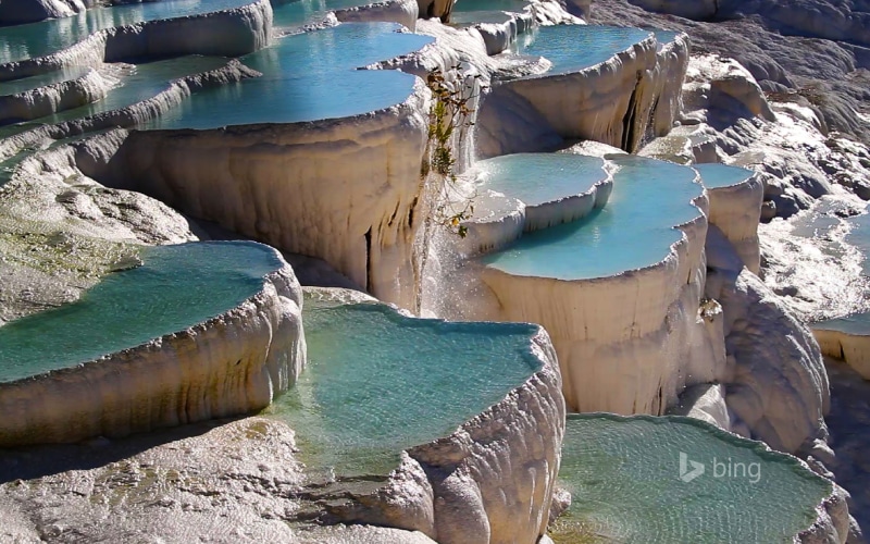 geothermal, Pamukkale, Turkey, 1080P, ponds-terraces, travertine