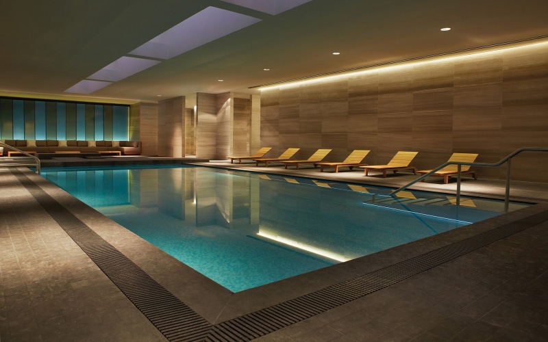 swimming, luxury, wealth, table, indoors, no people, framed, pool, absence, reflection, illuminated, water, flooring, gray, modern, architecture, swimming pool