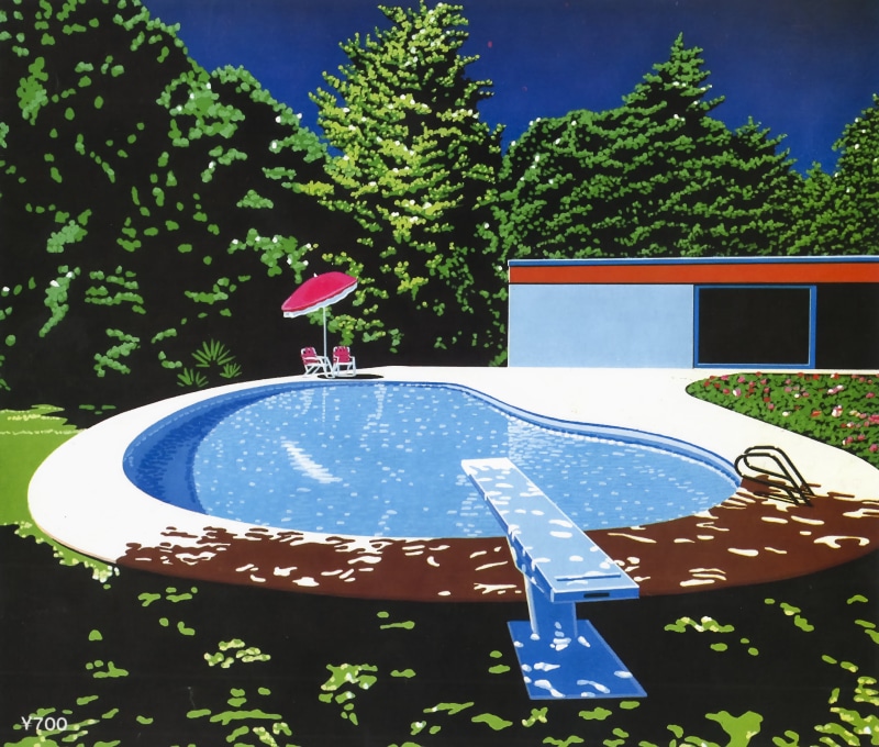 Hiroshi Nagai, swimming pool, Retrowave, painting, 2K