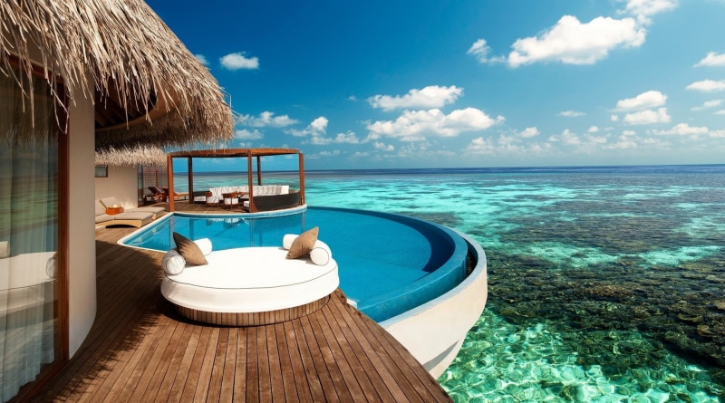 holiday, tourist resort, chair, vacations, luxury, outdoors, beach, nature, modern, hotel, white, cloud - sky, pool, horizon over water, tropical, travel destinations