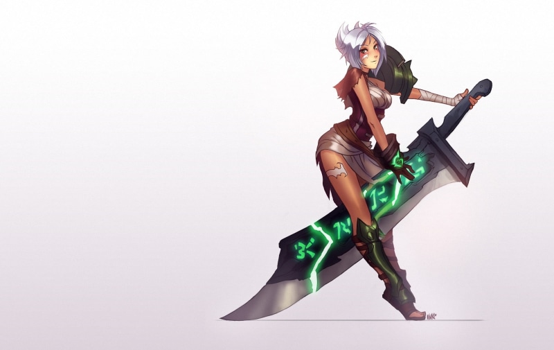 clothing, indoors, studio shot, legends, adult, hairstyle, one person, Riven (League of Legends), fashion, young adult, copy space, beauty, women