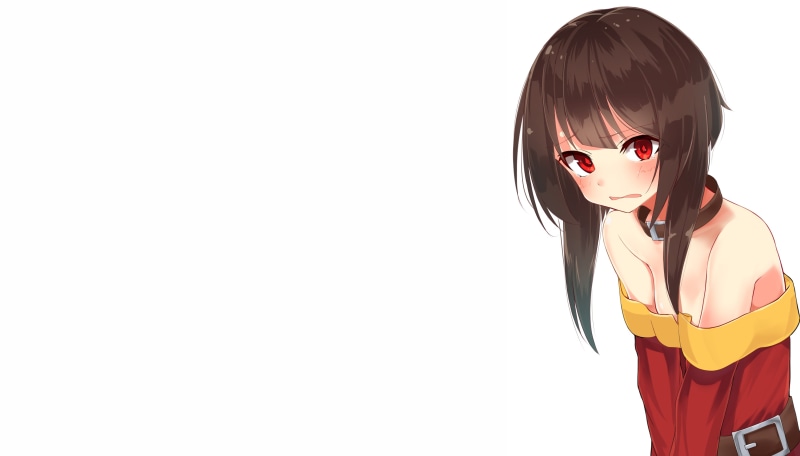 white skin, Megumin, white background, 2K, dark hair, anime, Kono Subarashii Sekai ni Shukufuku wo!, anime girls, simple background, brunette