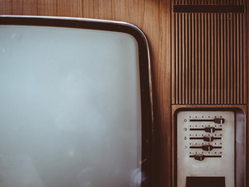 script, indoors, television, knobs, tv, retro styled, screen, information sign, no people, brown, crt, accidents and disasters, wood - material, information