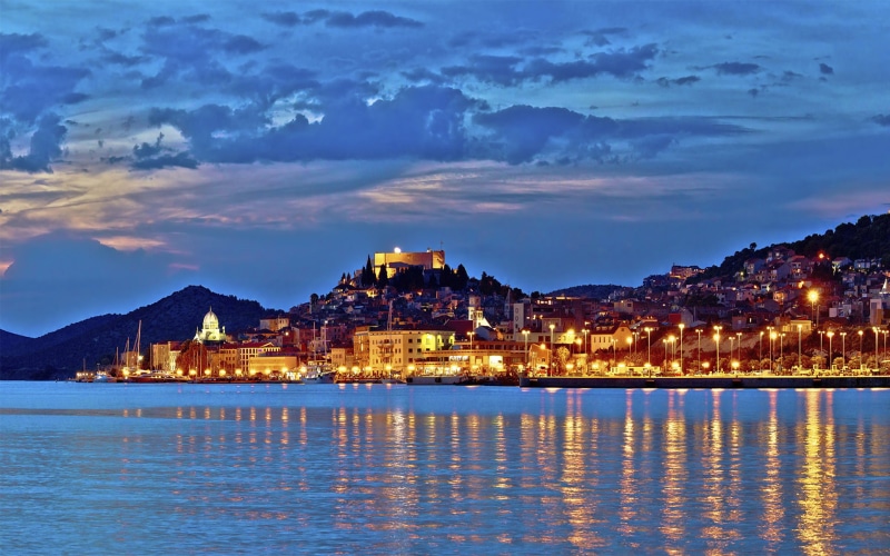 panorama, sibenik, waterfront, evening, historic, 1080P