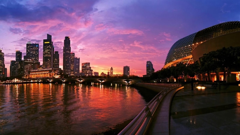 waterfront, arena, 1080P, singapore, nature and landscapes, sundown, skyscrapers, bridge, city