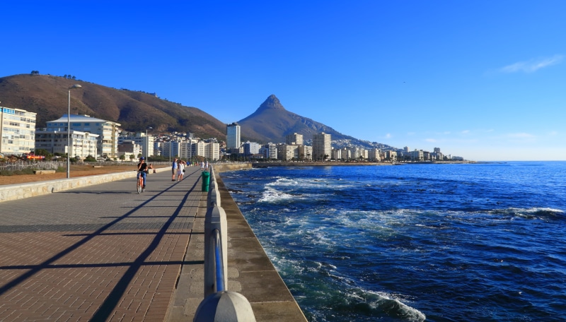 built structure, mountain, blue, cape town, shadow, nature, scenics - nature, sea, building exterior, outdoors, day, architecture, mouille point, beauty in nature