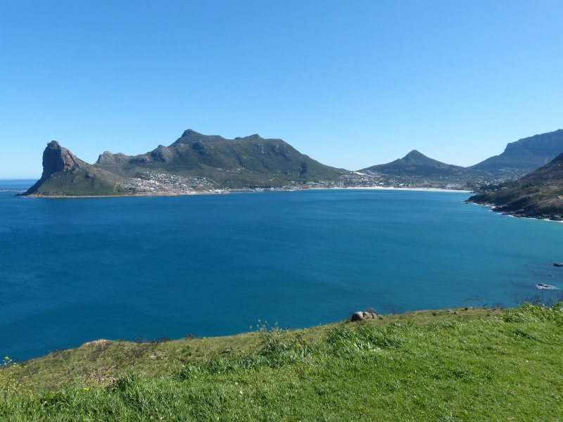 tranquil scene, blue, beauty in nature, copy space, scenics, cape town, nature, volcanic crater, sky, sea bay, no people, indian ocean, clear sky, cape of good hope