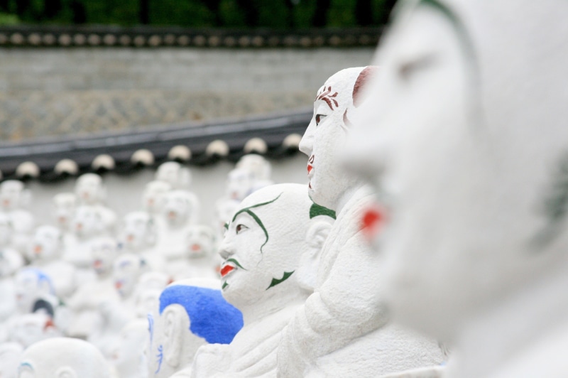 nature, statue, buddha in, outdoors, sculpture, white buddha, human representation, buddha, art and craft, happiness, spirituality, white color, selective focus