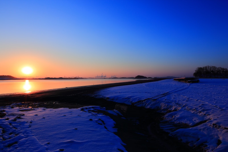 tranquility, outdoors, blue, clear sky, ganghwado, sunrise, no people, sea, sky, scenics - nature, beauty in nature, sunset, sulfuric also, idyllic, sun