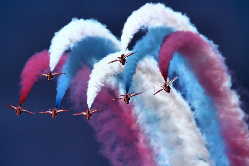 sky, daytime, Fairford, planes, flying, 2K, smoke, Red Arrows, seven, RIAT