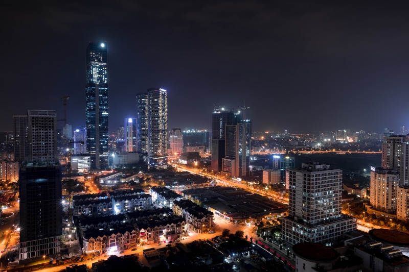 lights, skyscraper, road, Vietnam, Hanoi, Asia, 5K, night, skyline, city
