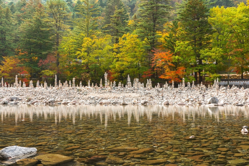 water, i enjoy music, stone tower, monk, mt seoraksan, pine woodland, autumn, land, 4K, gangwon do, oak, small stones, day, temple, clear gift, landscape