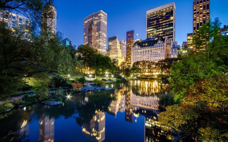 Manhattan, York, USA, Lake, Park, Central, 1080P, Night, Buildings, City, New