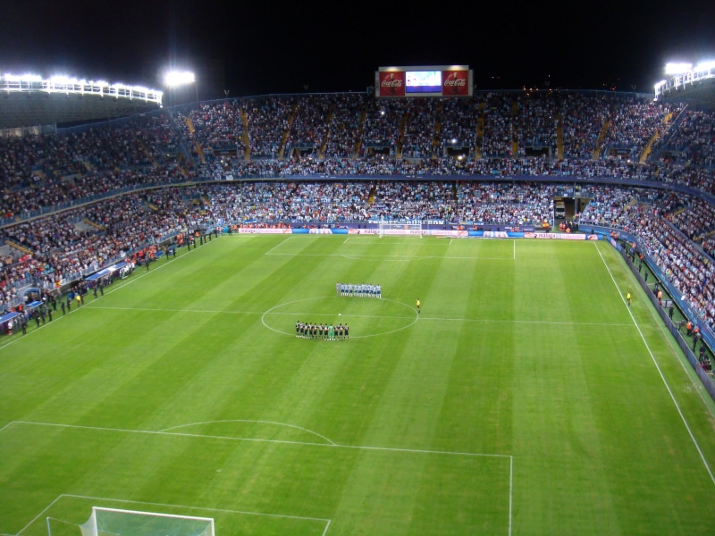 winning, crowd, rosaleda, championship, green color, la, Malaga, lighting equipment, group of people, international team soccer, sport, sports Track, night