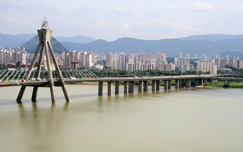 Korea, 2K, River, Bridge, Seoul, Hangang, Olympic, Houses, City