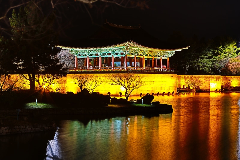 travel, asia, body, korea, brown, built structure, night, waterfront, travel destinations, sky, lake, group of people, buddha, water, building exterior