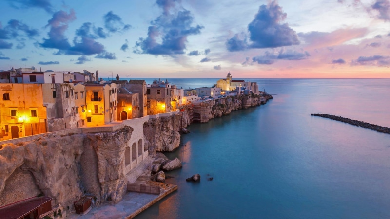 architecture, lights, Apulia, Italy, sea, land, outdoors, no people, body, building, Cape, sky, transportation, dusk, travel, cloud - sky, home, building exterior