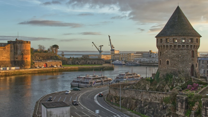 cloud - sky, harbor, boat, sky, pier, building, city, construction crane, 407 pont de recouvrance, mode of transportation, tower, transportation, brest
