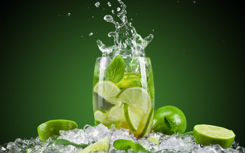 drink, bottle, ice, lemons, green, Mojito, glass, Cocktail, lime, 2K, clear