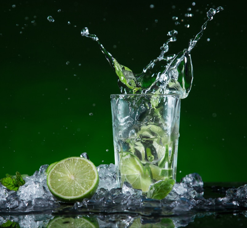 5K, ice, mint, lime, glass, clear, Mojito, drink, cocktail, drinking