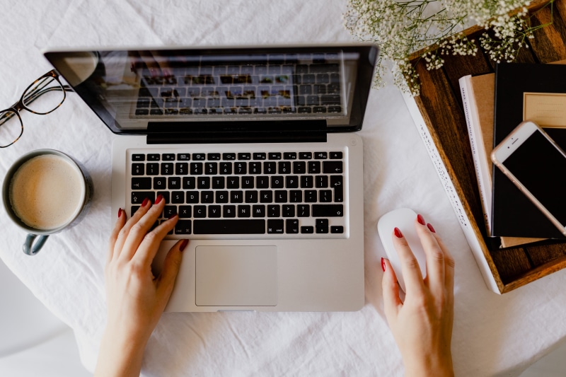 works, hand, woman, communication, coffee, cappucino, study, keyboard, home office, wireless technology, computer keyboard, connection, one person, high angle view