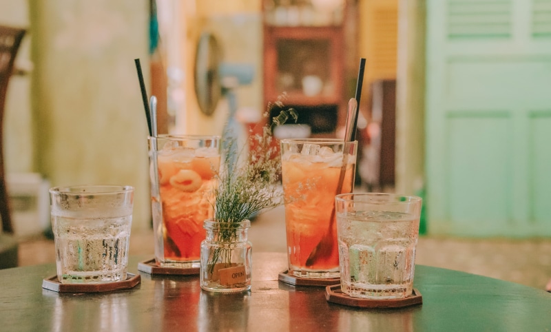 no people, cold, cups, table, close-up, liquid, filled, bar, beverage, household equipment, drinks, glasses, surface, tasty, alcohol, ice, healthy eating