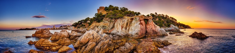 rock - Object, landscape, scenics, beach, Spain, nature, island, surrounded, sunset, body of water, dusk, Panoramic, clear, sky, body, coastline, water