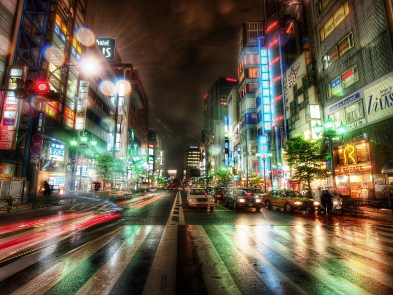 street, HDR, road, night, 2K, vehicles, nightlife, photography, speed, mode of transportation, on the move, no people, Japan, cityscape, blurred motion
