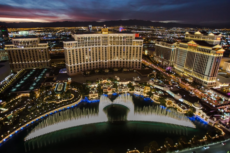 2K, dusk, sin city, illuminated, color, nature, golden hour, landscape, tourism, water, las vegas, travel destinations, nevada, casino, cityscape, fountain