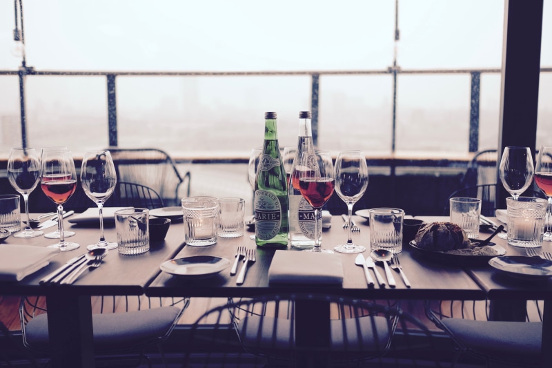no people, knives, transparent, absence, still, wine, food and drink, bottle, place setting, alcohol, spoons, 4K, red wine, day, indoors, glass, drink