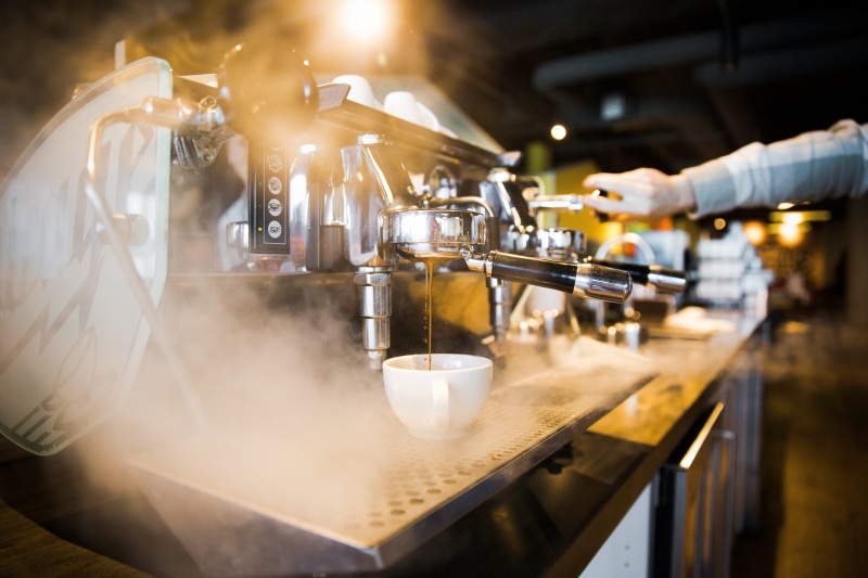 operating, preparation, human hand, hand, espresso maker, preparing food, latte, making, person, cup, steam, espresso, commercial, maker, coffee maker