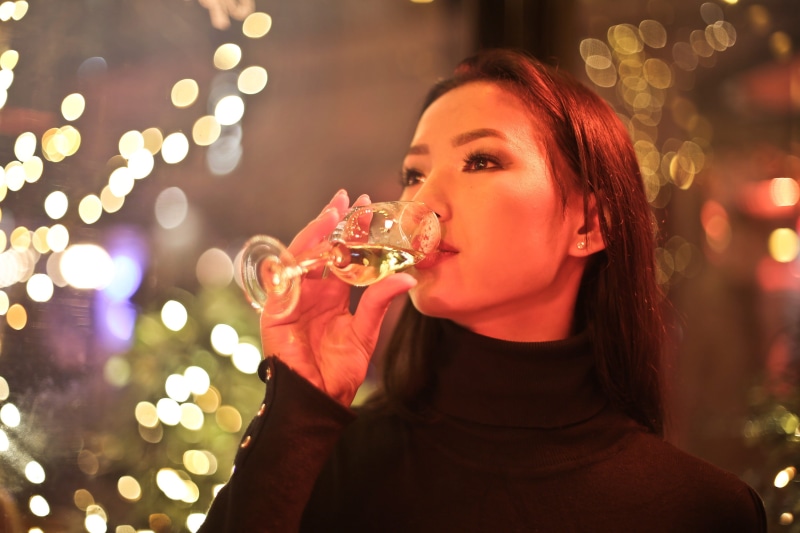 fashion, bokeh, drink, black sweater, around, old, xmas bokeh lights, woman, beautiful woman, beverage, young, adult, bar, 2K, turtleneck, enjoyment, asian