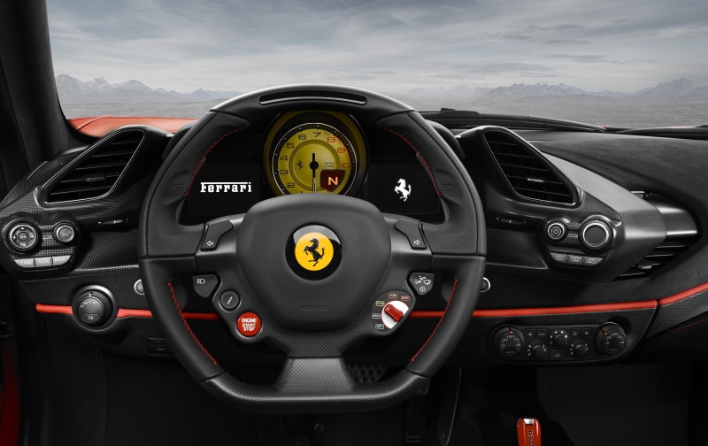 black, ferrari, car, 2018, Interior, 4K, 4K, wheel, Ferrari 488 Pista, Geneva Motor Show, steering