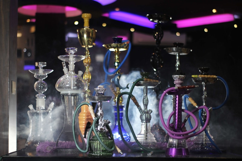 shisha variation, container, choice, side by side, food and drink, indoors, illuminated, group of objects, close-up, large group of objects, no people