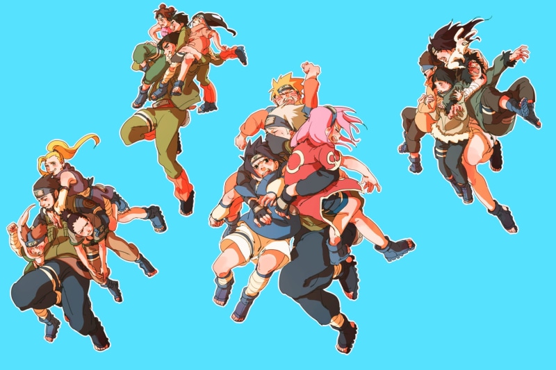 happiness, Chōjirō Sasakibe, males, teenager, young men, Shino Aburame, Rock Lee, Naruto, young adult, real people, group of people, full length, adult