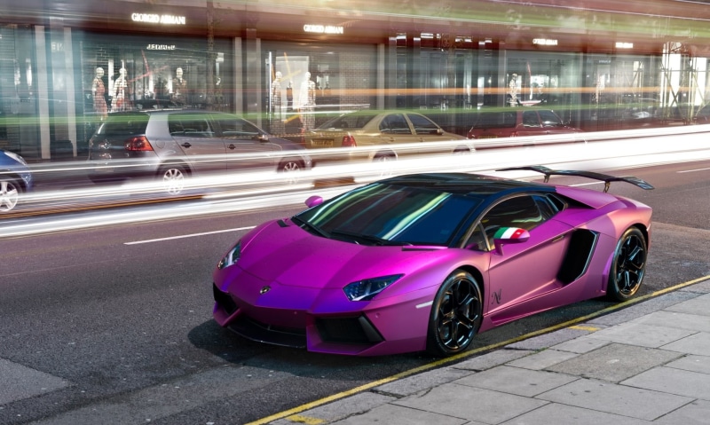 motion, LP760-4, car, city, transportation, building exterior, no people, Lamborghini, pink color, land vehicle, road, transparent, speed, street, on the move